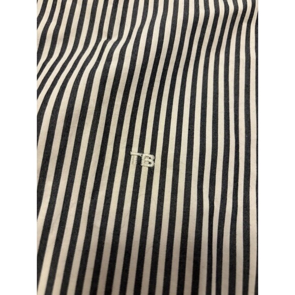 Tory Burch Cotton Poplin Button Up Blouse Shirt Striped Navy Blue White Size 16 - Picture 2 of 8
